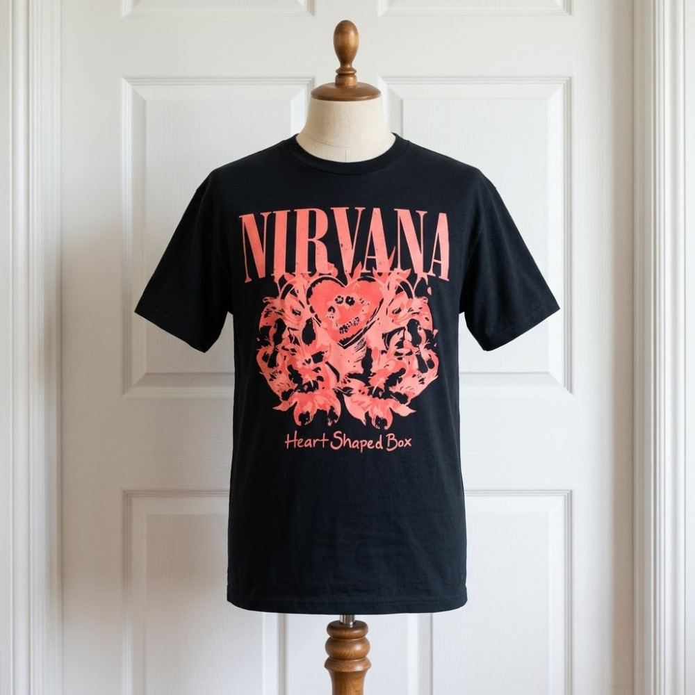 Nirvana Heart Shaped Box In Utero Black Grunge Alt Rock Graphic T-Shirt